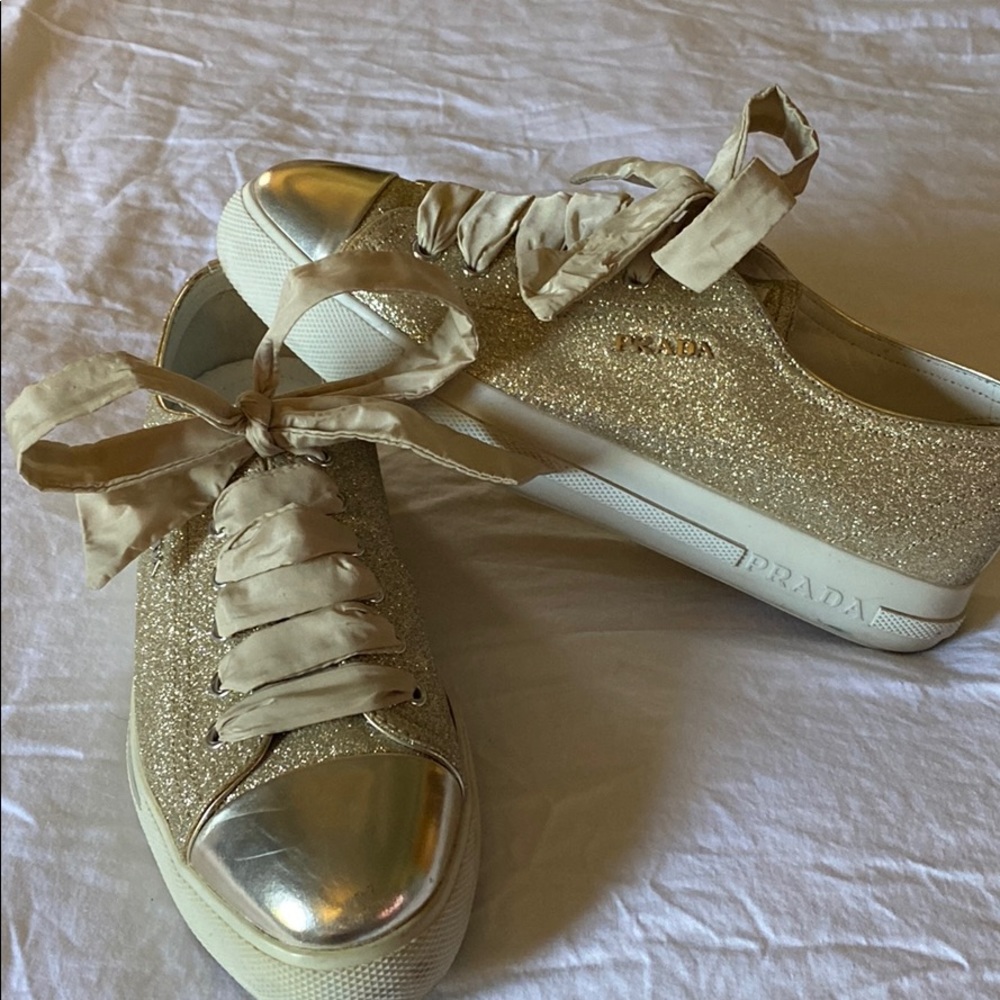 Gold Prada glitter sneakers